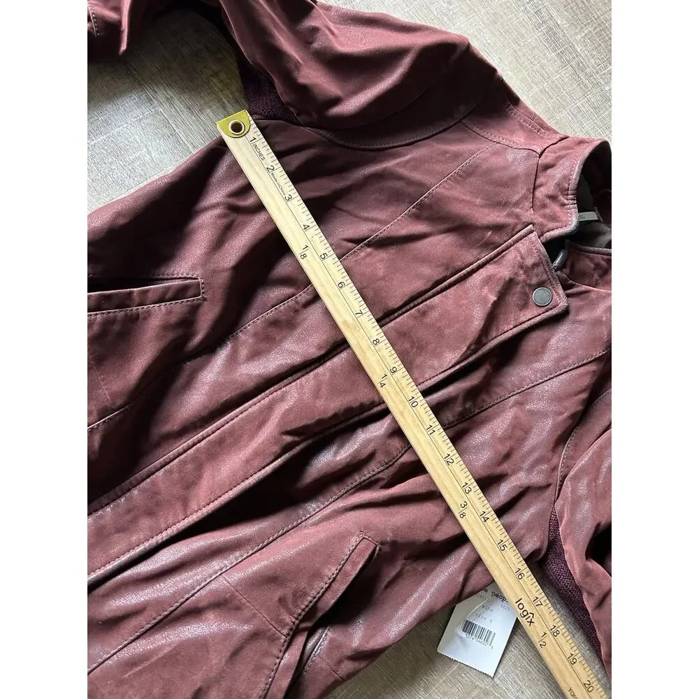 Free People Moto Jacket Womens 4 Burgundy Vegan Faux Leather Boho Biker NWT